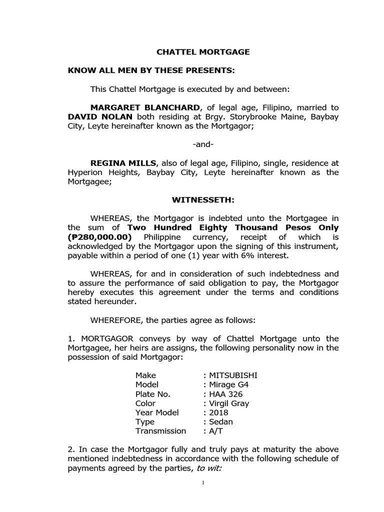 Chattel Mortgage PDF Mortgage Law Business Law