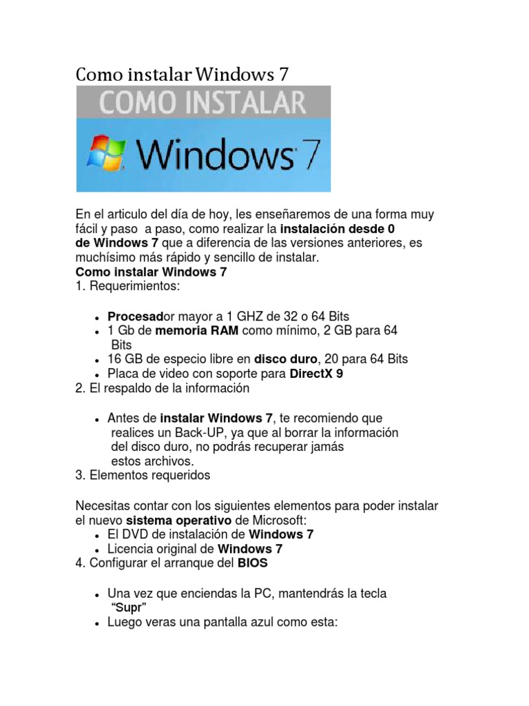 Guía para instalar Windows 7 paso a paso | PDF | Windows 7 ...