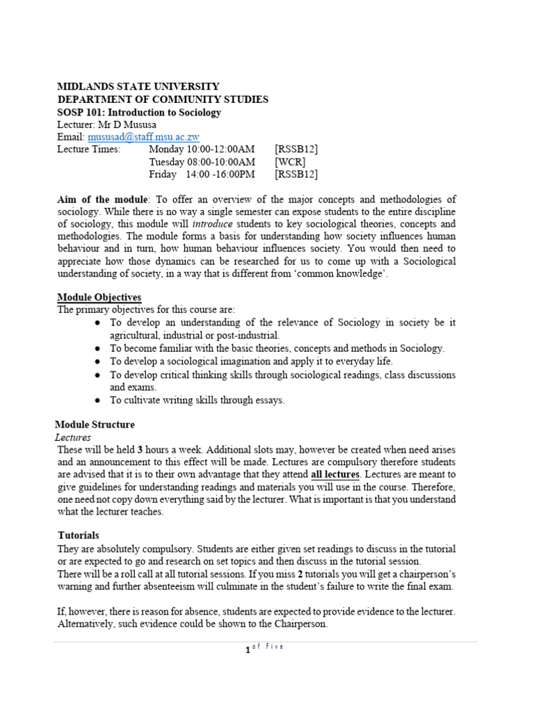 SOSP 101 Course Outline PDF Sociology Positivism