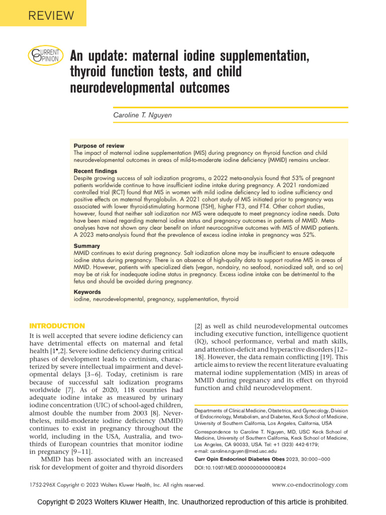 An Update Maternal Iodine Supplementation, Thyroid Function Tests, and ...