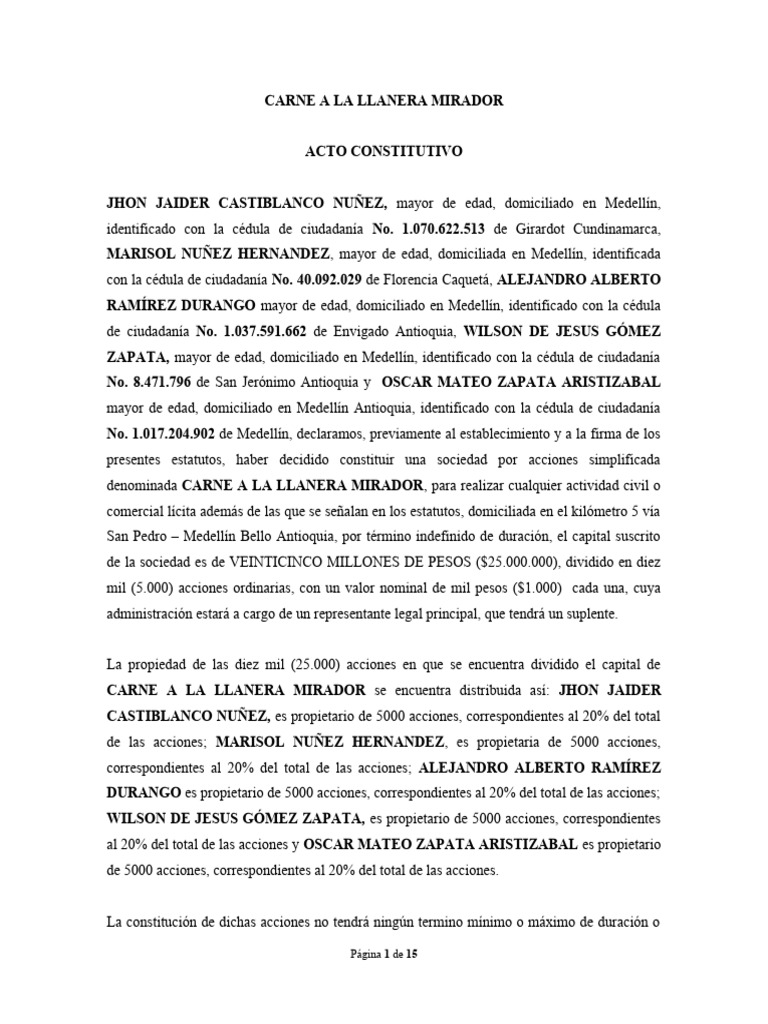 Acto Constitutivo y Estatutos - NISVAMO 60-40 | PDF