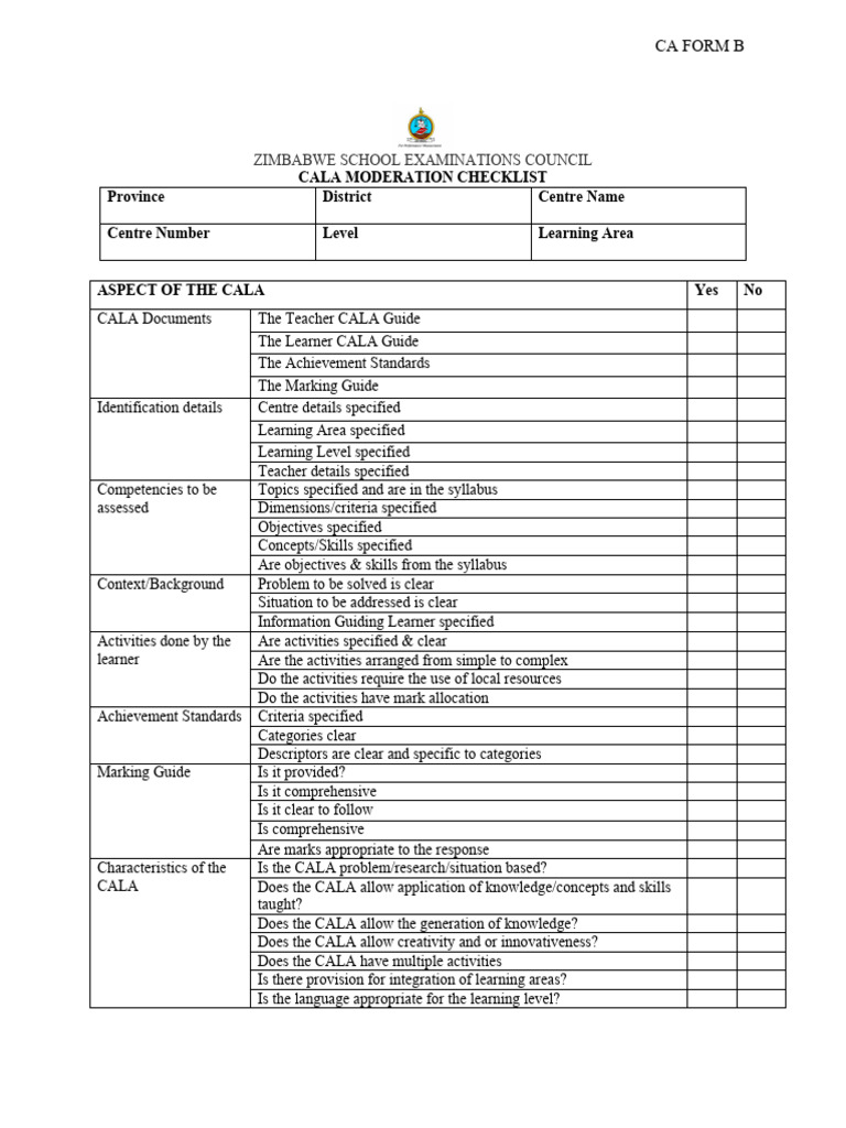 Cala Moderation Checklist PDF