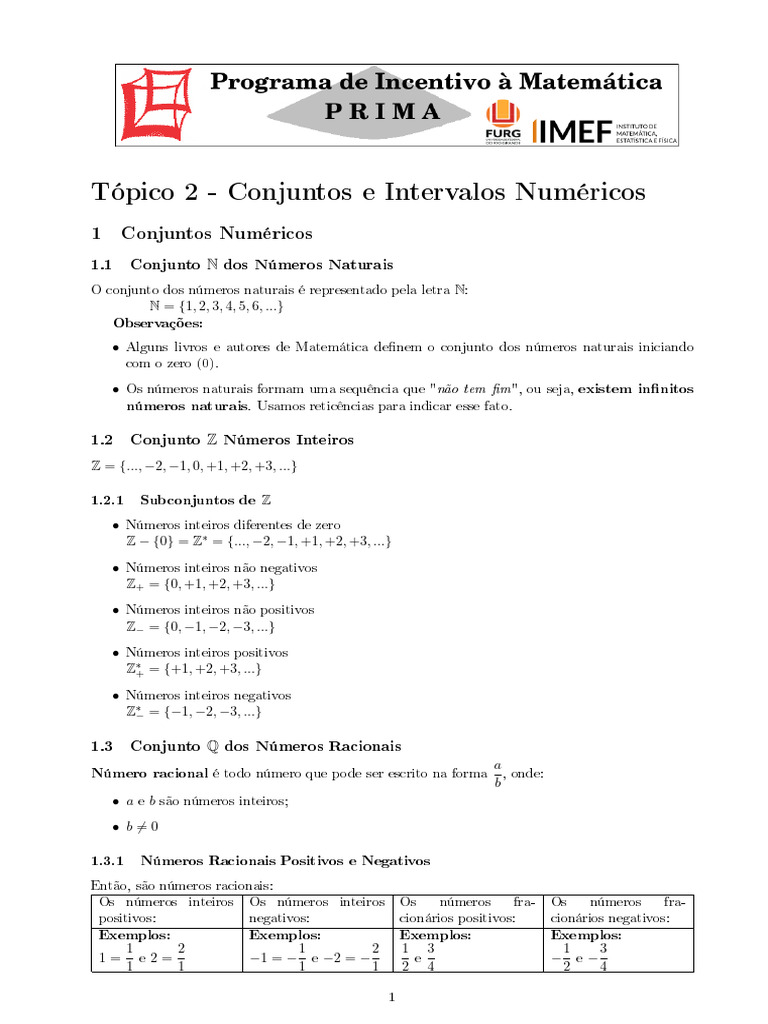 Conjuntos Intervalos Numericos Pdf