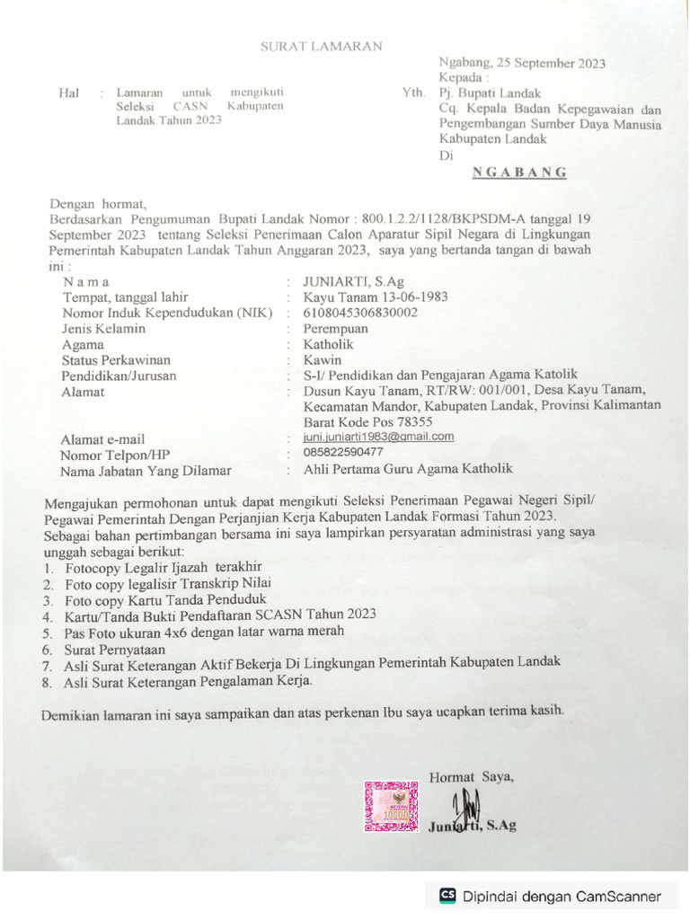 Surat lamaran e materai pdf