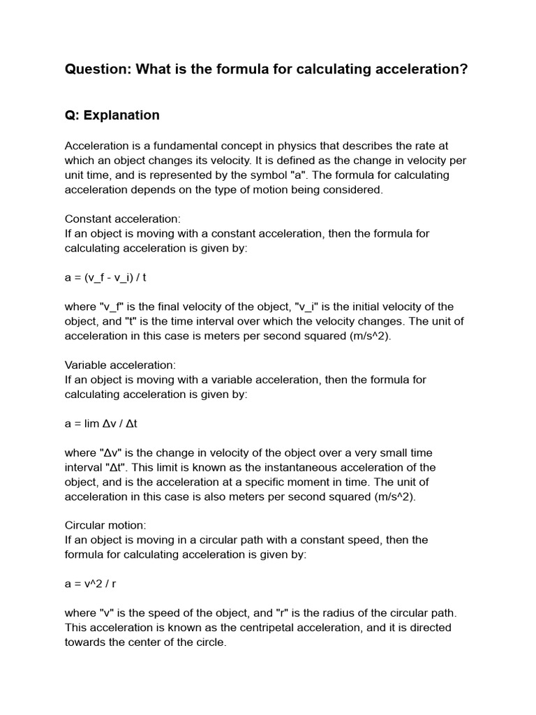 What Is The Formula For Calculating Acceleration | PDF | Acceleration ...