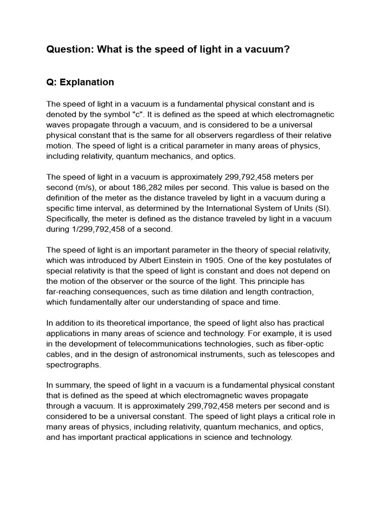 What Is The Speed of Light in A Vacuum PDF