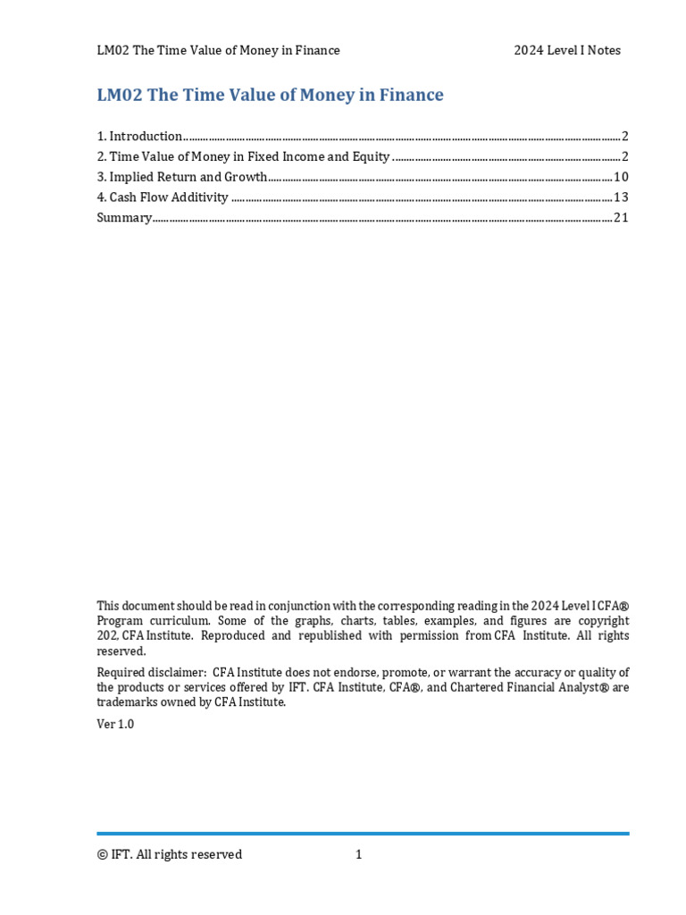 L1 LM2 The Time Value of Money in Finance - Study Notes (2024) | PDF ...