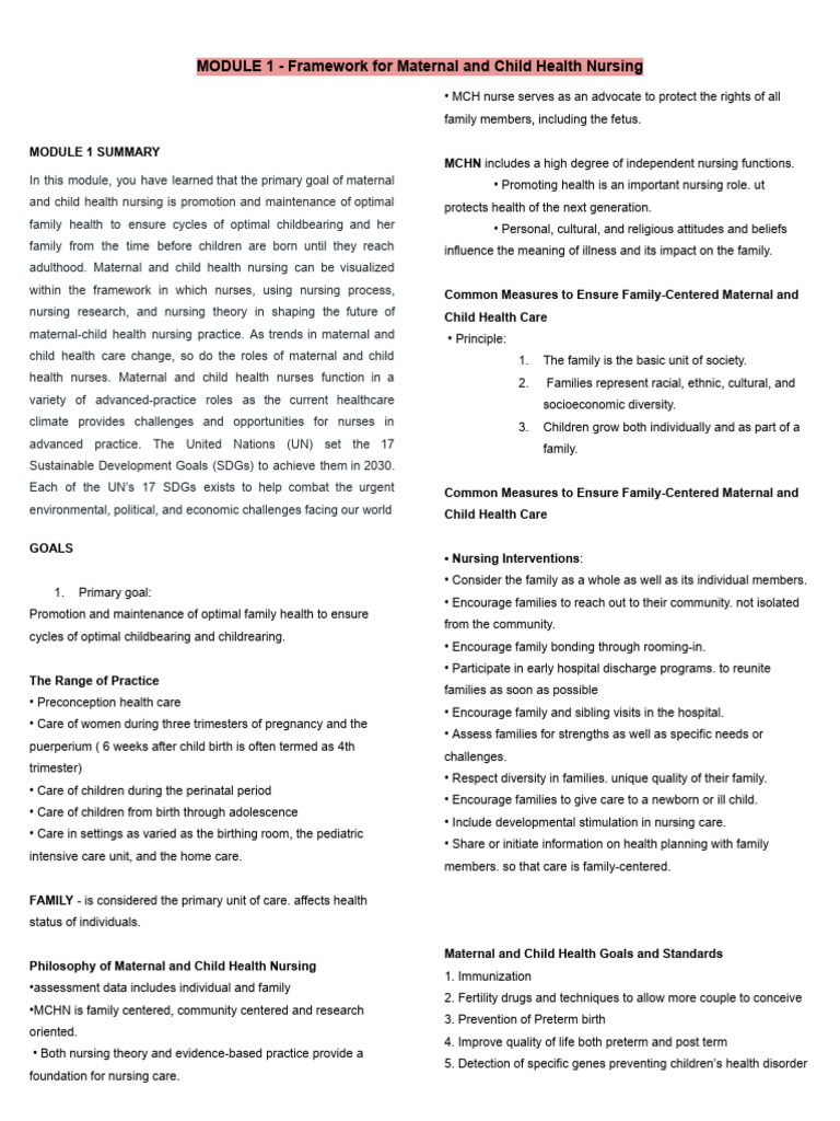Maternal and Child Health Nursing Framework | PDF | Nursing ...