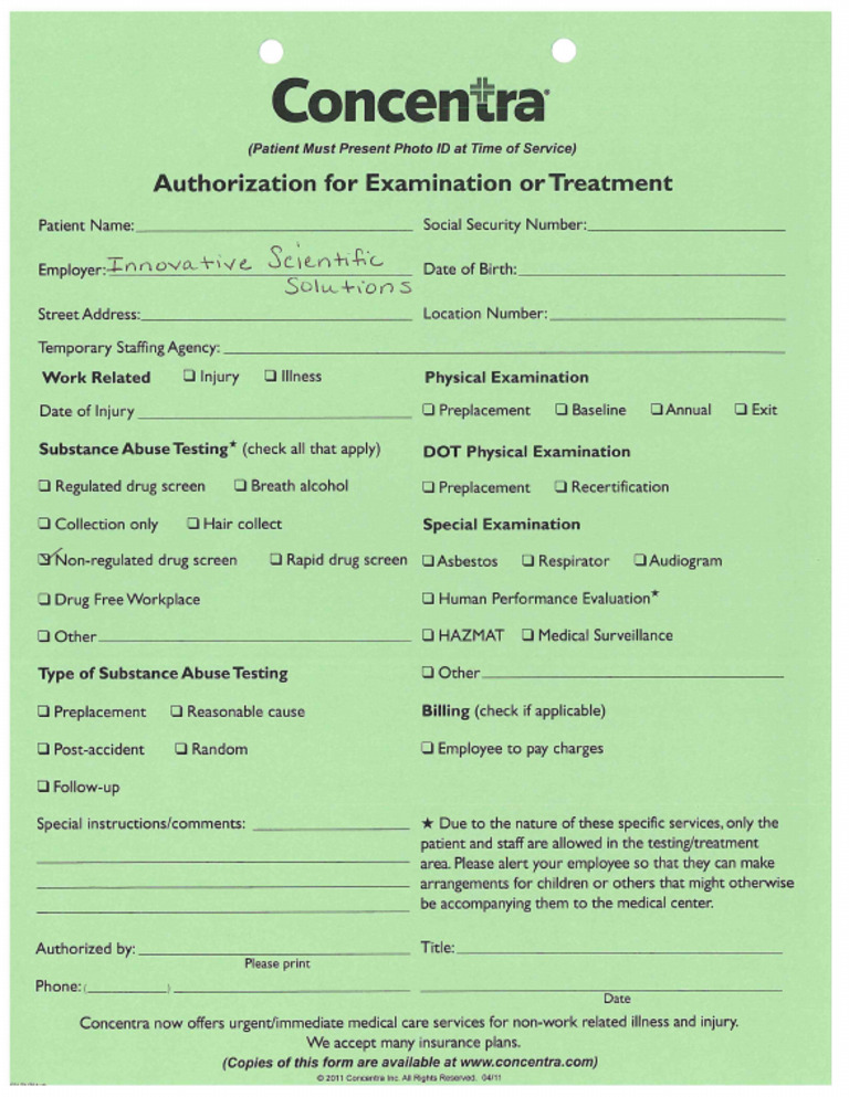 Drug test form pdf