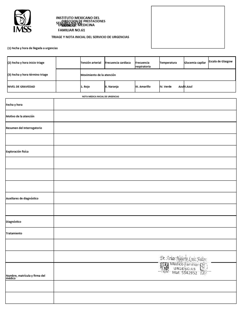 Formato de Triage y Nota Inicial IMSS | PDF