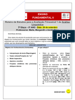 Ensino Fundamental Ii: Roteiro de Estudos para A Avaliação Trimestral 1 de Análise Linguística