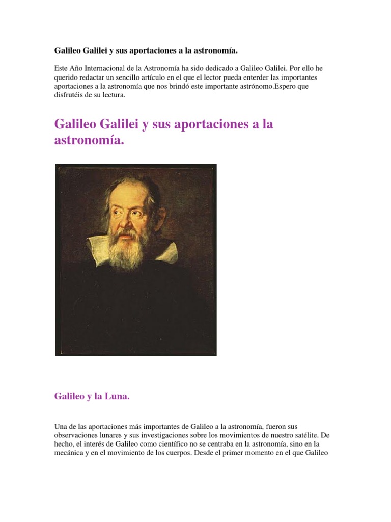 Galileo Galilei y Sus Aportaciones