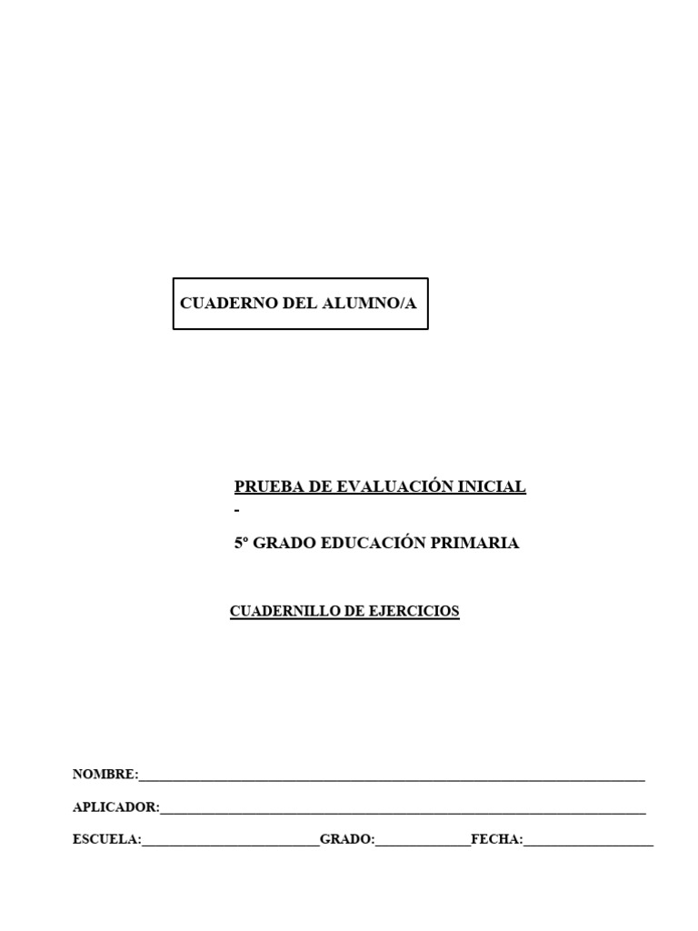 Evaluación Inicial Español 5° Grado | PDF | Artes del Lenguaje y ...