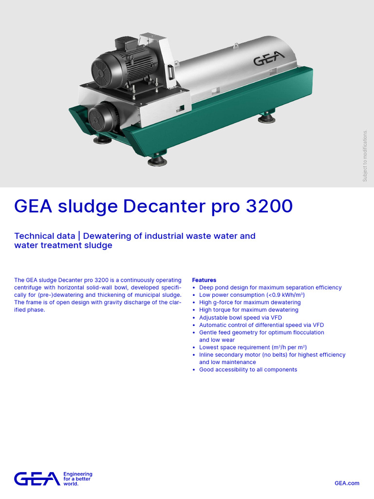 Datasheet Decanter Centrífugo Pro 3200 (GEA) PDF