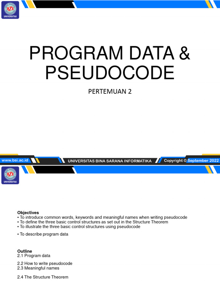 Program Data & Pseudocode: Pertemuan 2 | PDF