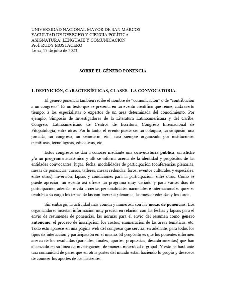 Guía sobre el género de ponencia académica | PDF