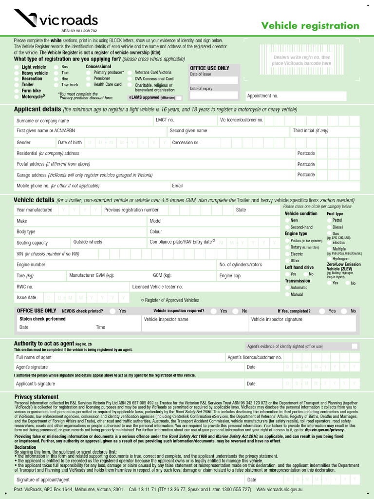 Vehicle Registration Form PDF Truck Engines