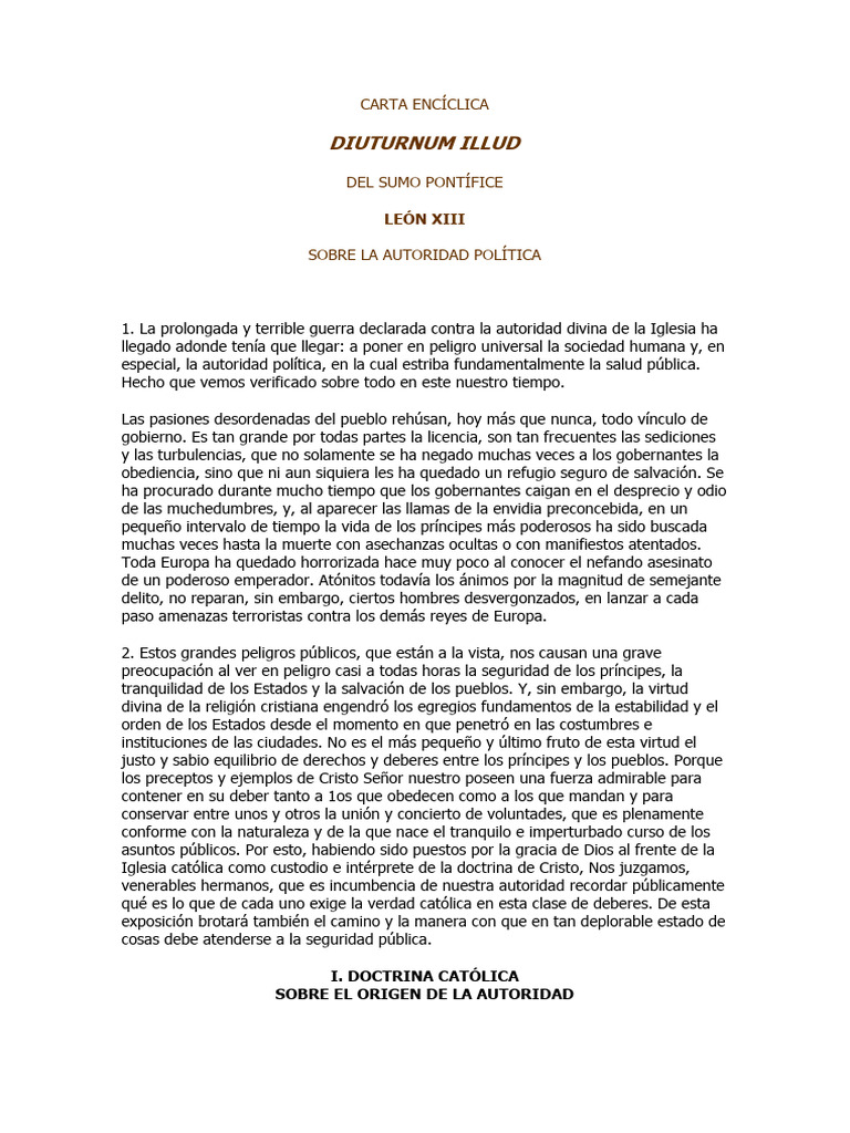 1881 2907 LEON XIII DIUTURNUM ILLUD PDF Dios Iglesia Católica