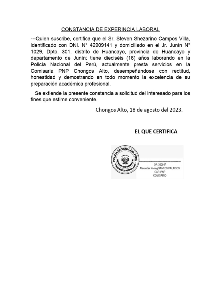 Carta De Constancia De Experiencia Laboral New Sample X Images And ...