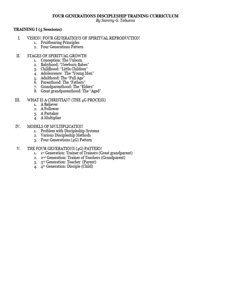 2015 Four Generations Discipleship Training Curriculum | PDF | Jesus ...