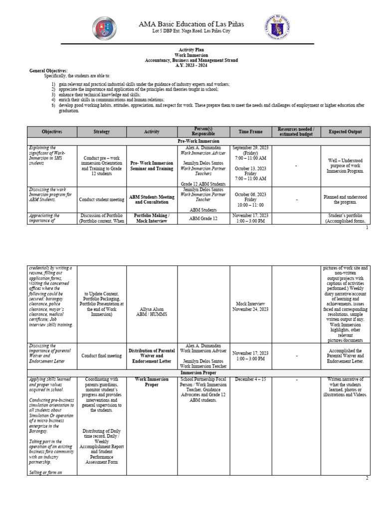 Activityplan Abm PDF