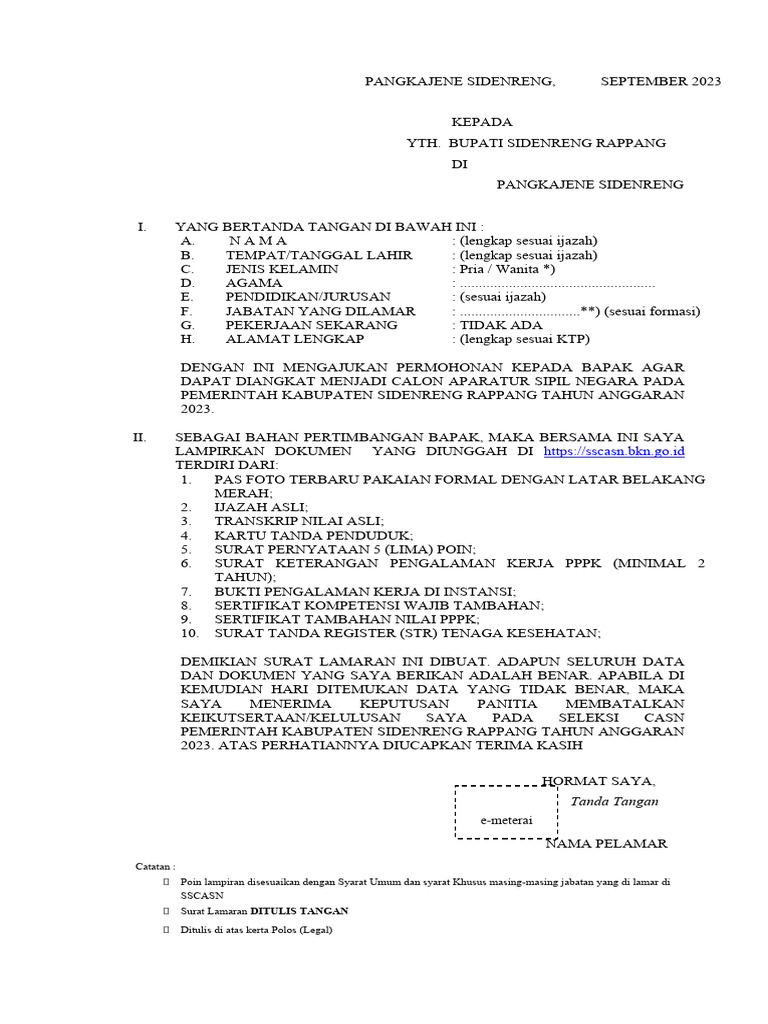 Format Dokumen Persyaratan Pppk 2023 | PDF