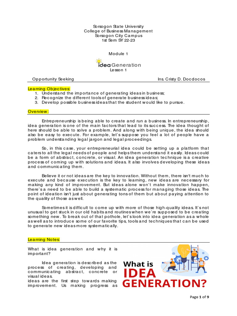 Idea Generation Techniques in Entrepreneurship | PDF | Self-Improvement