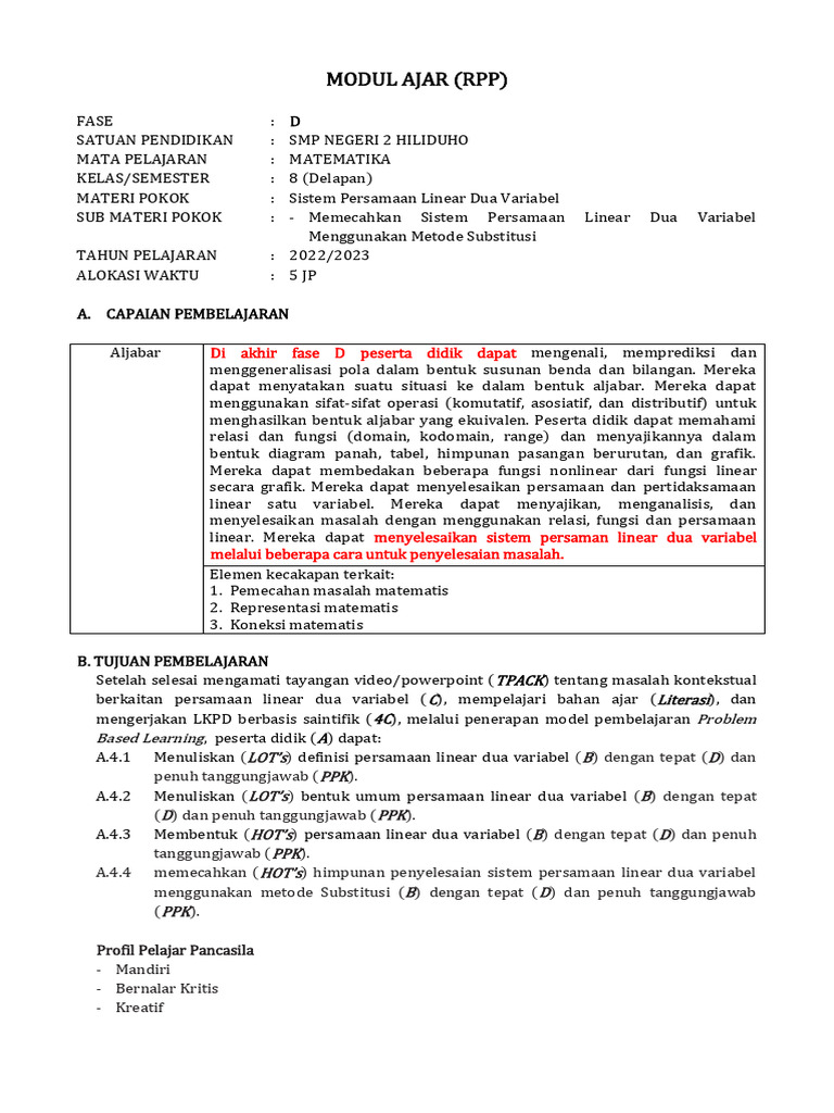 Modul Ajar (RPP) A. Capaian Pembelajaran | PDF | Metode & Bahan Ajar