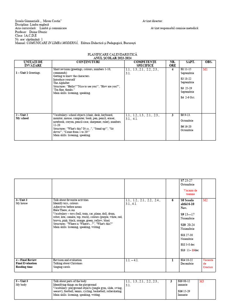 Planificare Clasa A1a Pdf