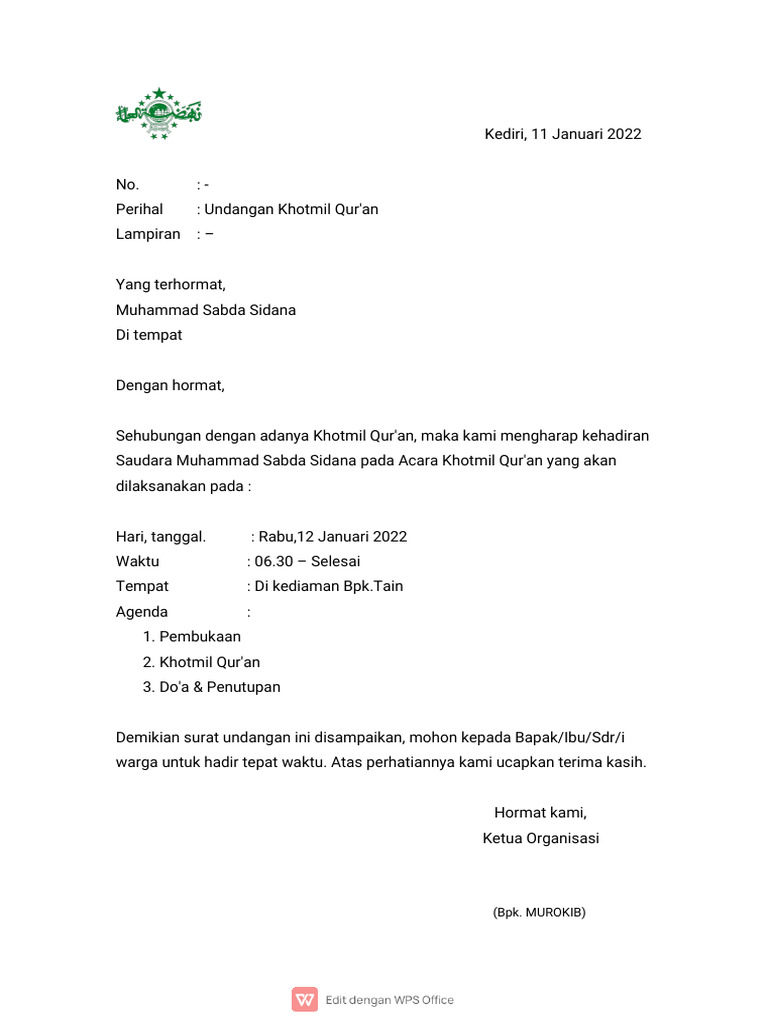 Undangan Khotmil Qur'an | PDF