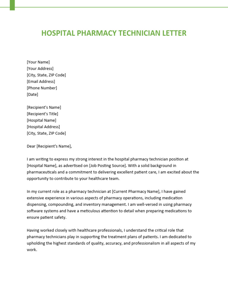 Hospital Pharmacy Technician Letter PDF