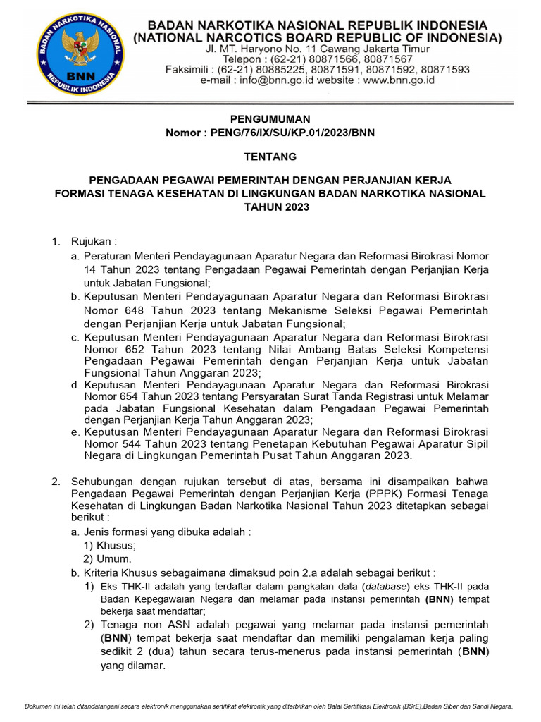 Pengumuman pengadaan p3k 2023 bnn pdf