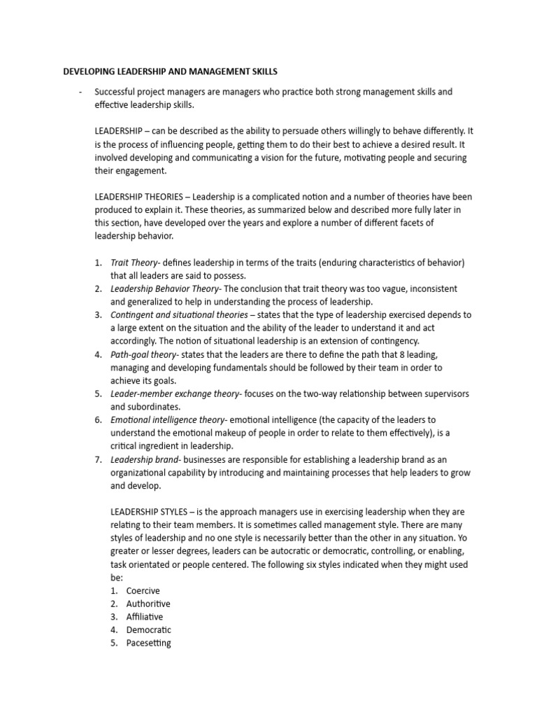 Developing Leadership And Management Skills Pdf Leadership Business