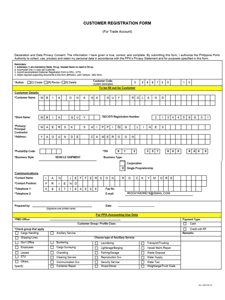 Customer Registration Form: (For Trade Account) | PDF
