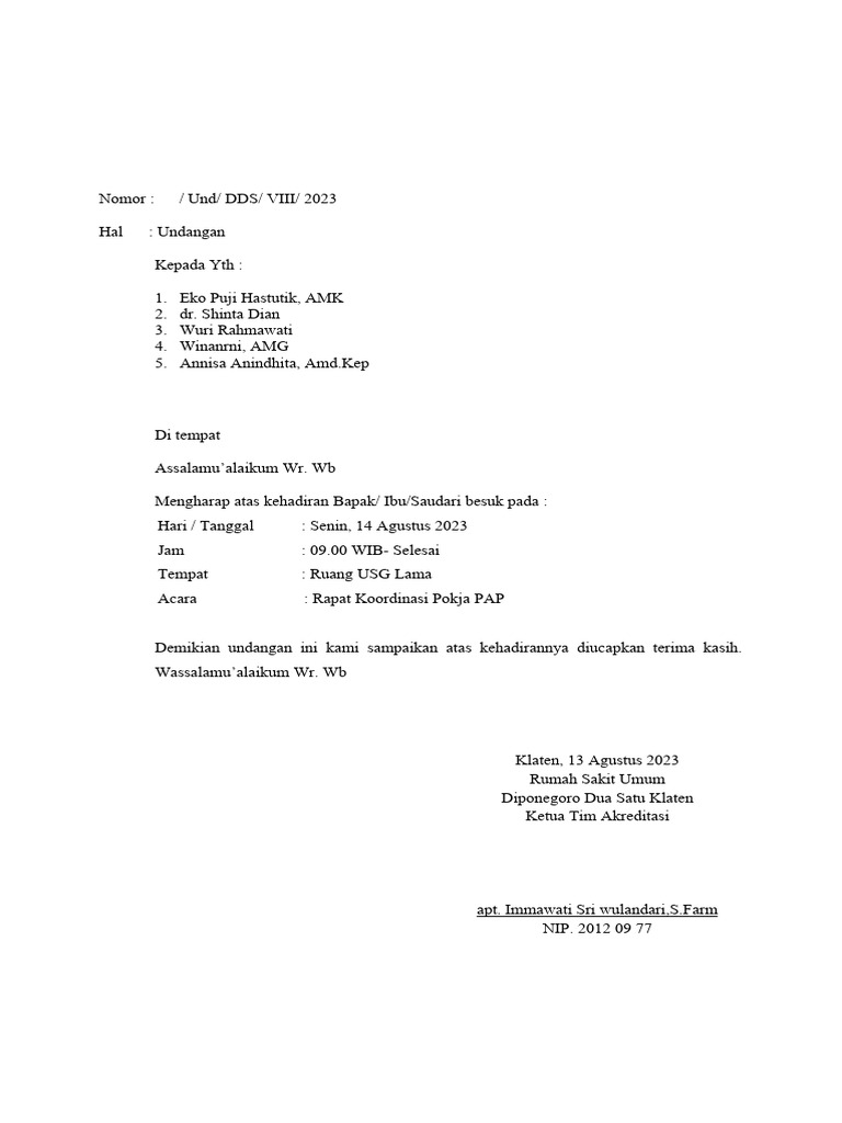 UNDANGAN rapat koordinasi | PDF