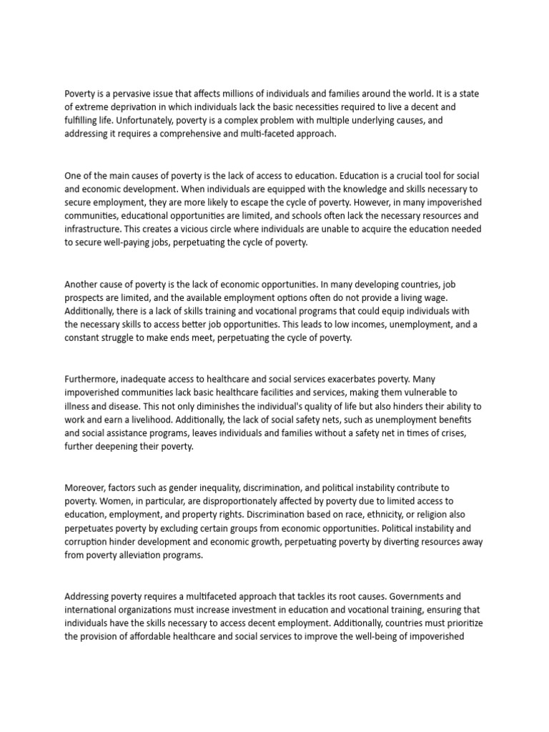 Poverty Essay PDF Poverty Poverty & Homelessness
