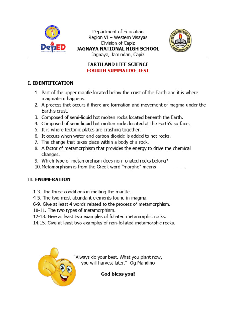 Fourth Summative Test Pdf