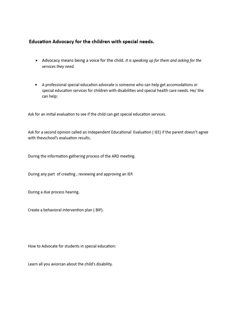 Education Advocacy For The Children With Special Needs PDF