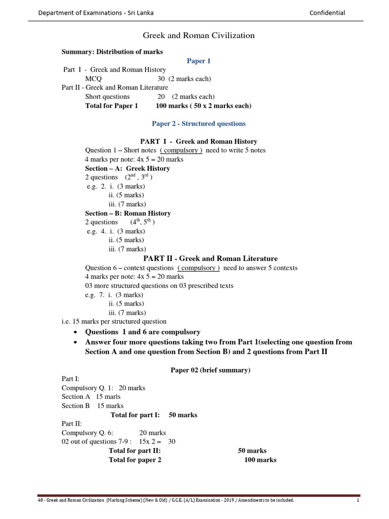 G.C.E. A/L Greek & Roman Civilization Marking Scheme | PDF | Augustus ...