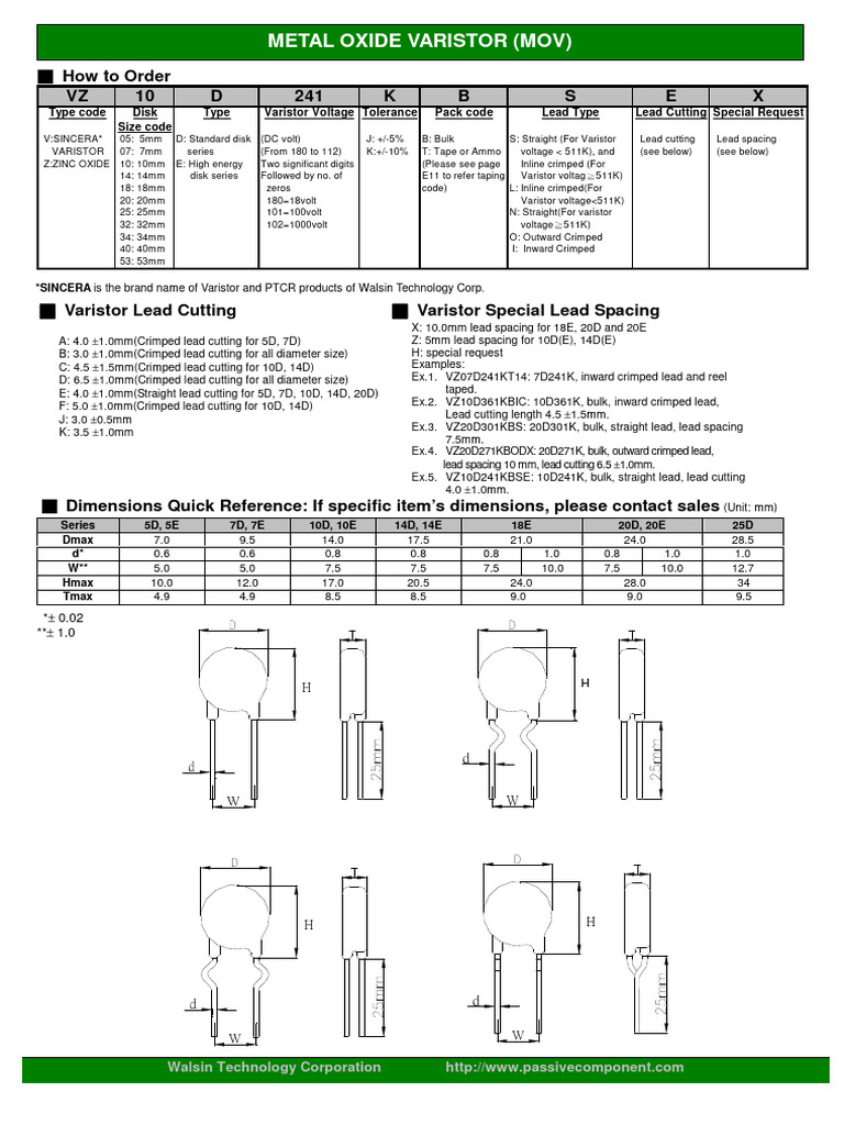 WALSIN Varistors MOV PDF
