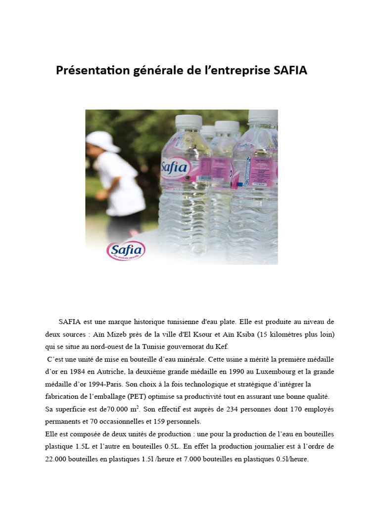 Eau minérale Safia : Qualité et Production | PDF | Business | Eau