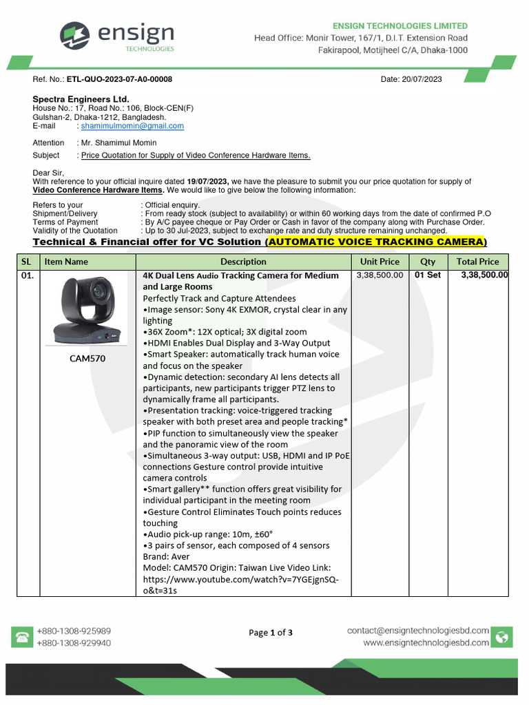 Video Conference Hardware Price Quotation | PDF | Microphone | Value ...