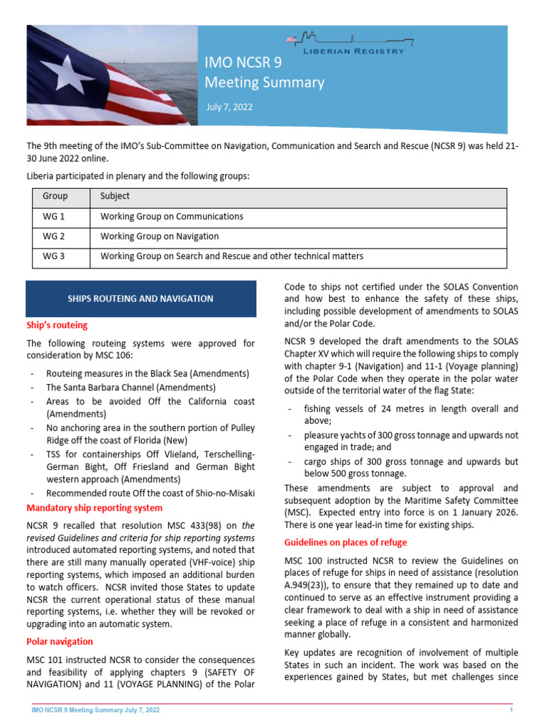 IMO NCSR 9 Meeting Summary 2022 | PDF | Technology & Engineering