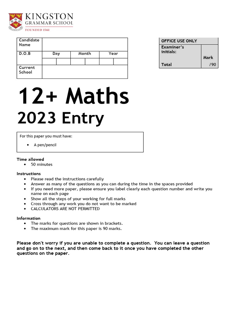 2023 Maths Exam Answer Sheet | PDF