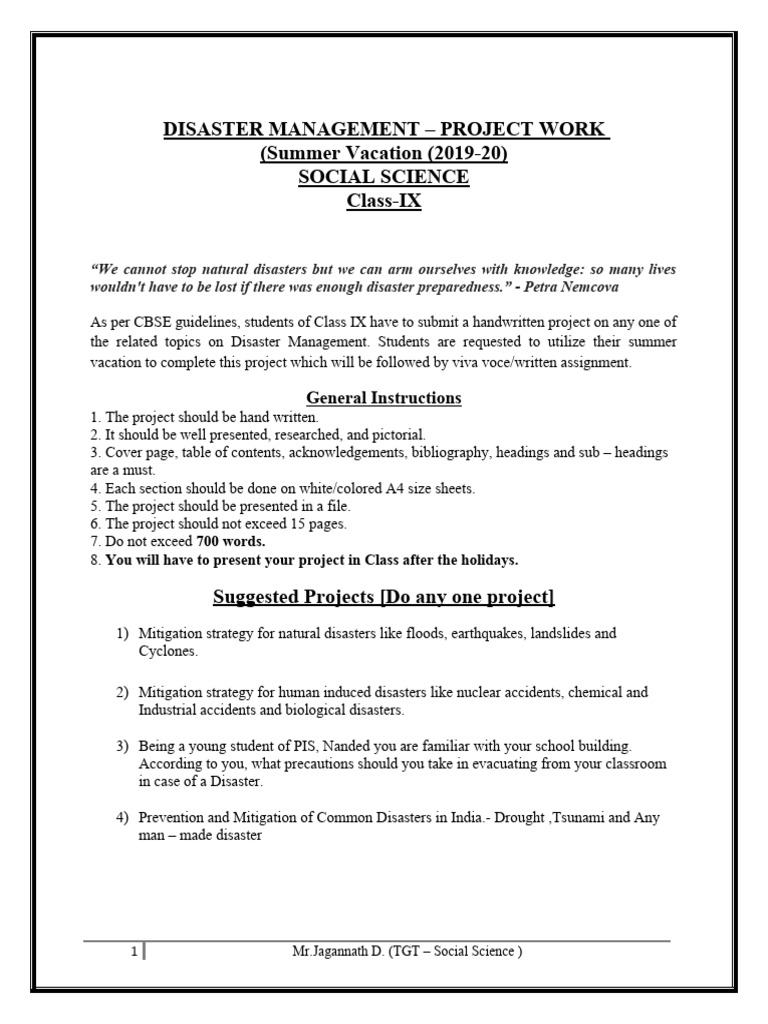 Class IX Disaster Management Project Guide | PDF | Science & Mathematics