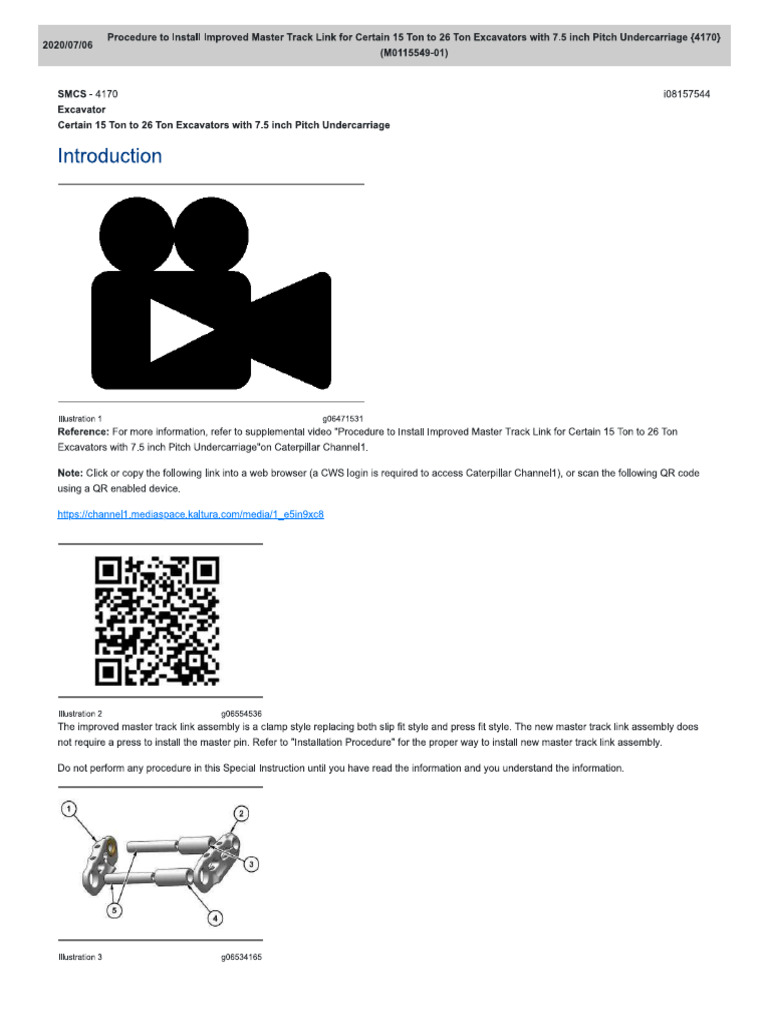 Procedure To Install Improved Master Track Link For Certain 15 Ton To