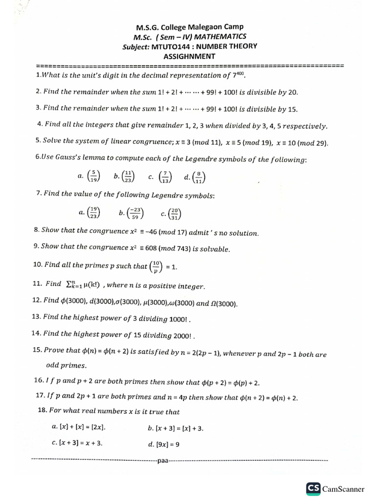 Assignment - Number Theory | PDF