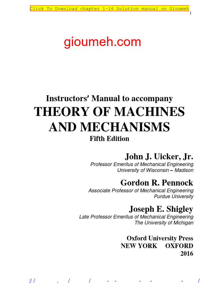 Theory of Machines and Mechanisms 5th Edition Shigley