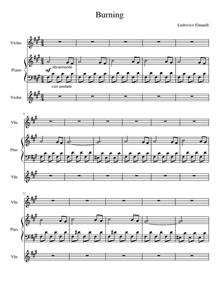 PIANOKAFECOM Ноты Ludovico Einaudi - Burning | PDF
