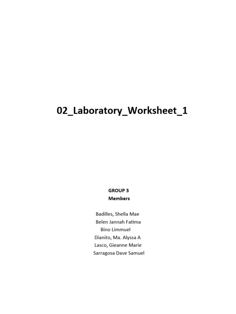 02 - Laboratory - Worksheet - 1 (GROUP 3) | PDF